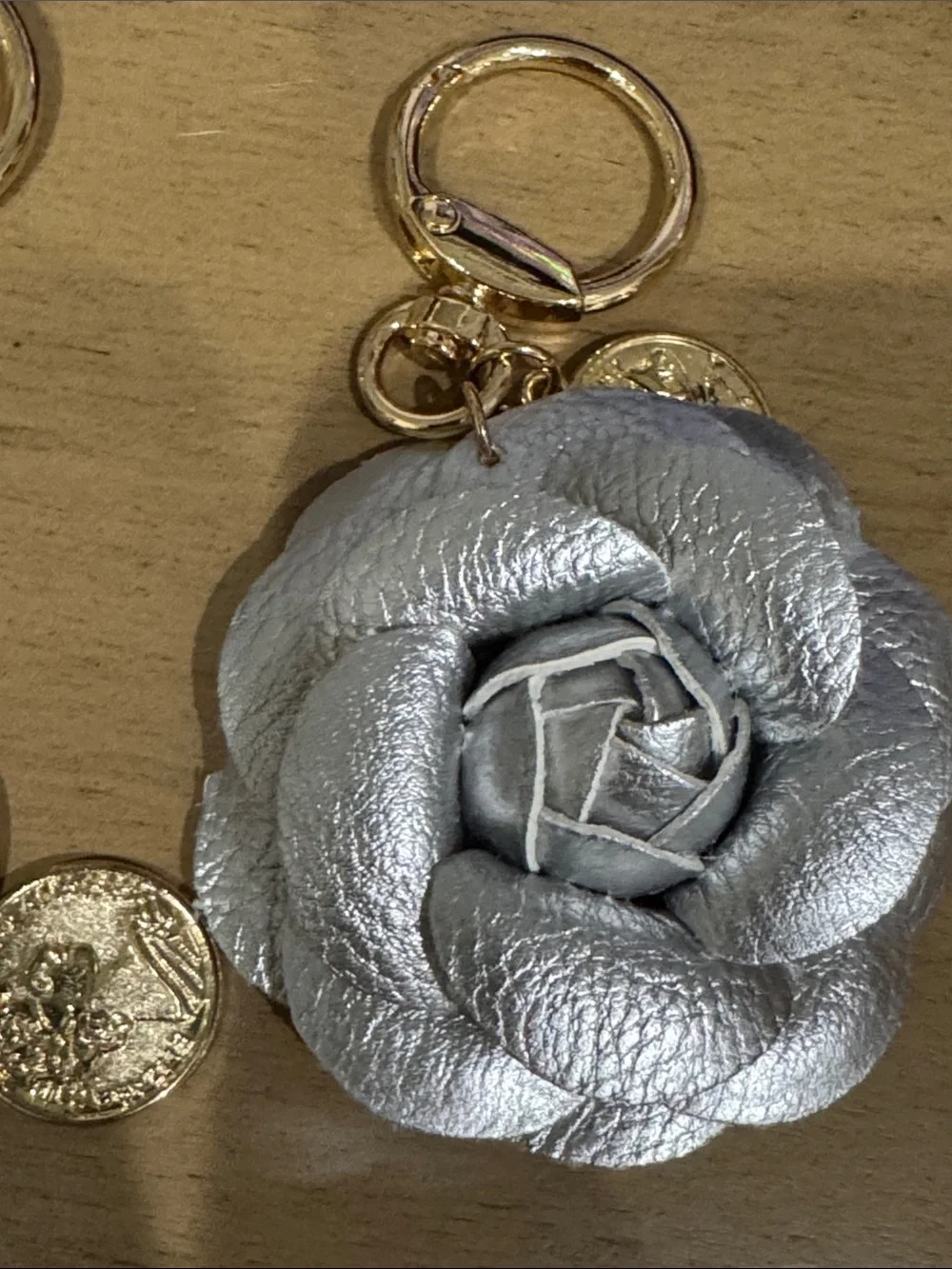 Leather Flower Keychain - Cream, Gold, or Silver- PICK ONE